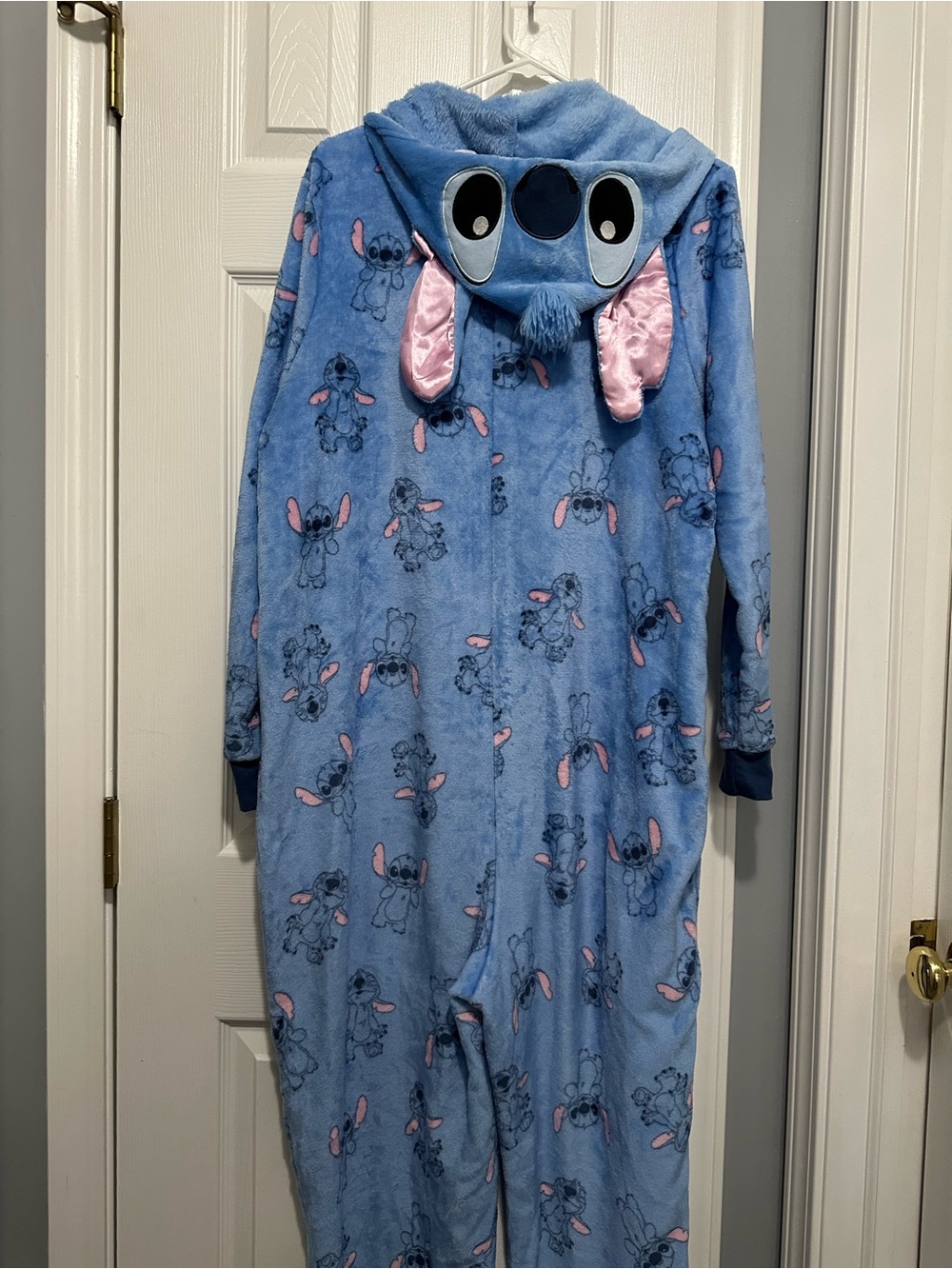 Disney Blue Stitch Hooded Onesie Pajama with Pink Ear Accents